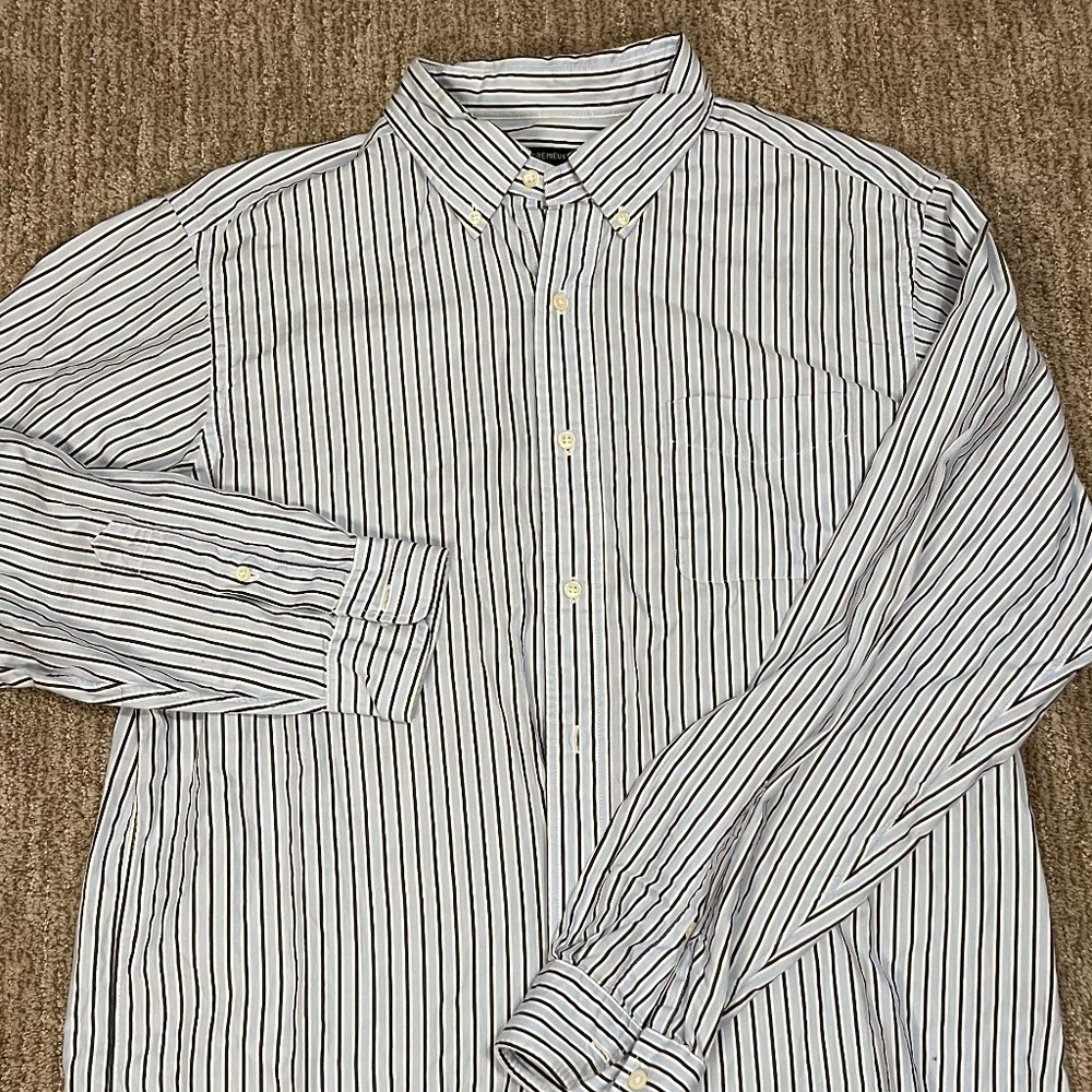 Crémieux Men’s Button-Up Shirt – Blue & Gray‎ Striped